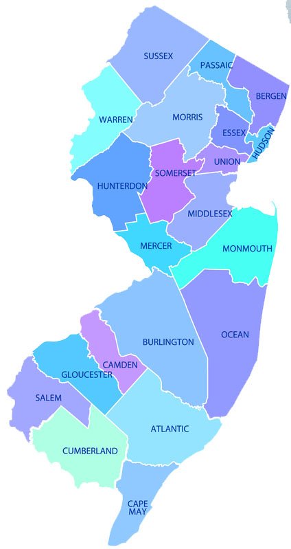 New Jersey state map with county outlines