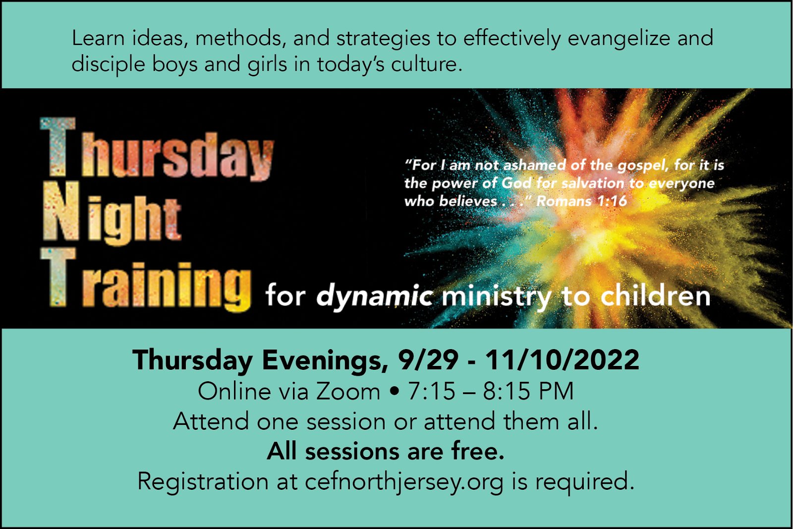 Thursday Night Training Information, Thursday evenings 9/20-11/10, 7:15 PM via Zoom